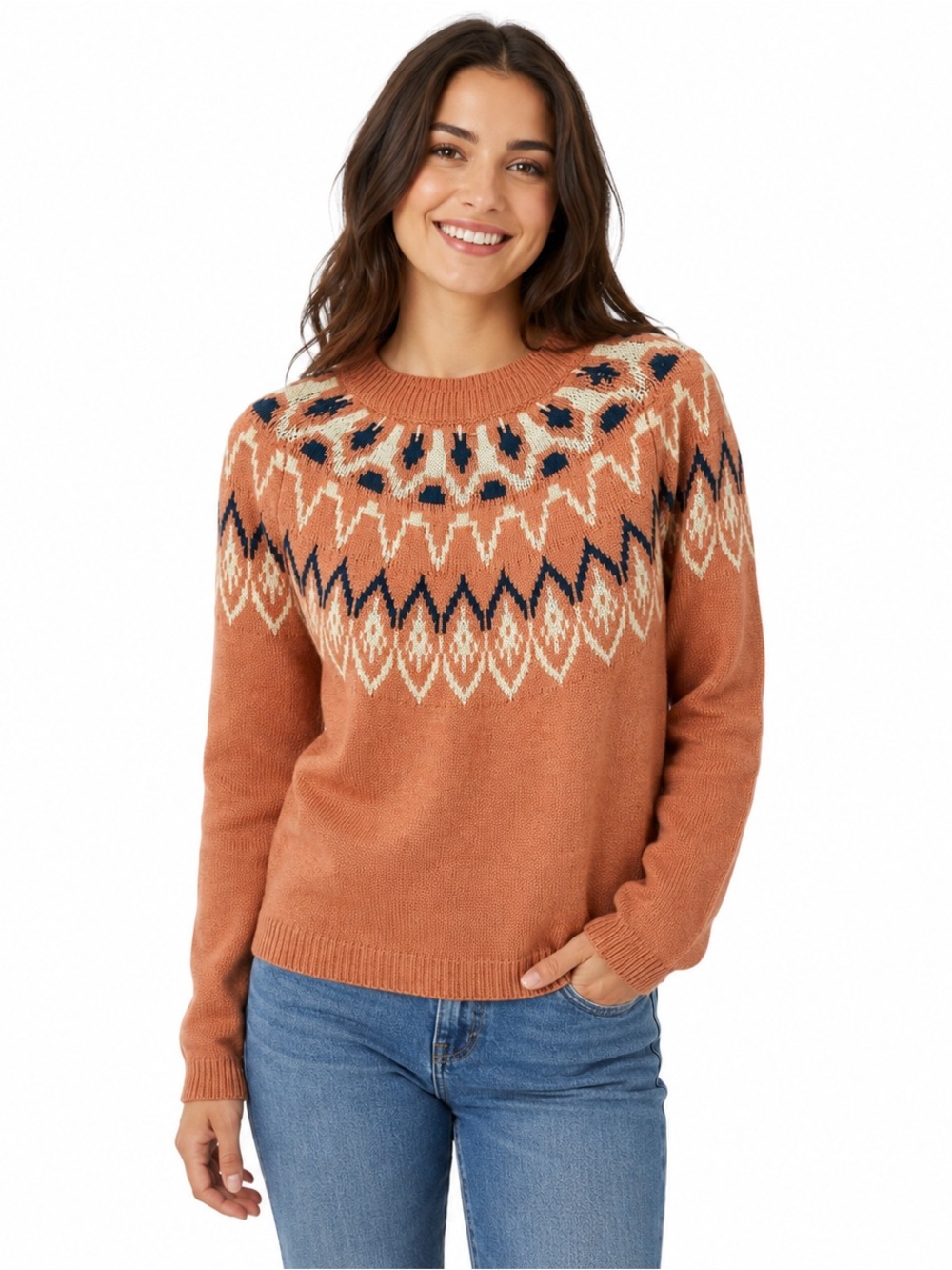 Mountain and Isles pink salmon Pico fair Isle sweater ski cabincore winter Large